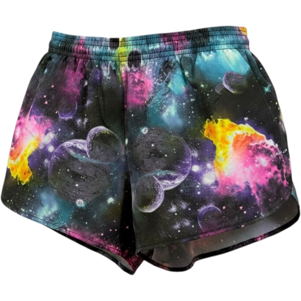 BOA Galaxy Space Print Running Shorts Mens XL Black Multi Color Split Leg USA